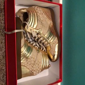 Coach Gold Sneaker Wedges